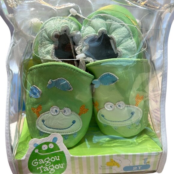 Gagou Tagou Baby Booties Slippers Size 2T Green Crab Fish NWT Whimsical Playful - Picture 3 of 4